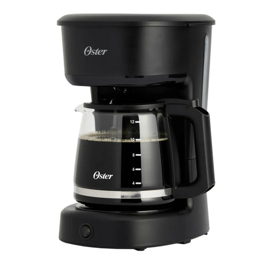 Cafetera 12 tazas para hogar OSTER en color negro con jarra de vidrio y diseño moderno