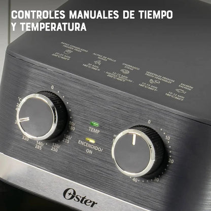 Freidora de aire Oster 4 litros con controles manuales de tiempo y temperatura en diseño elegante