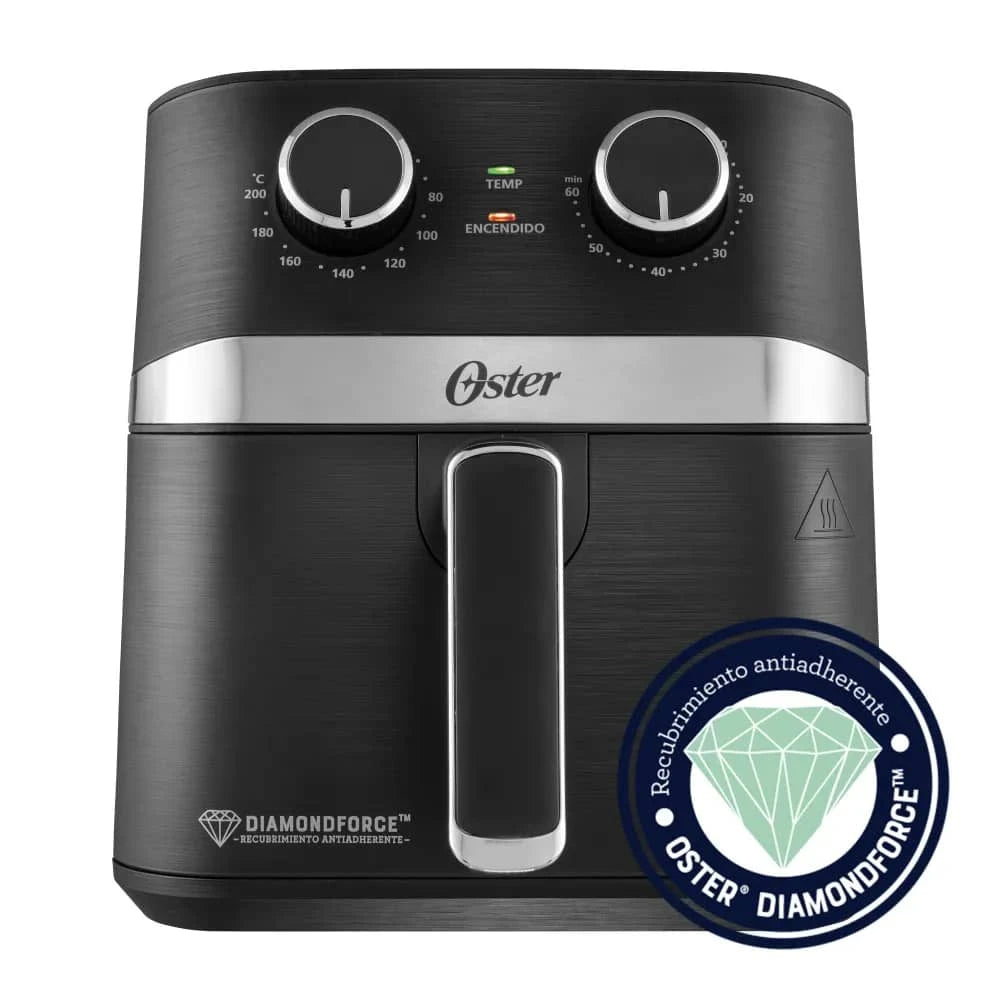 Freidora de aire Oster 4 litros con controles de temperatura y diseño elegante en negro