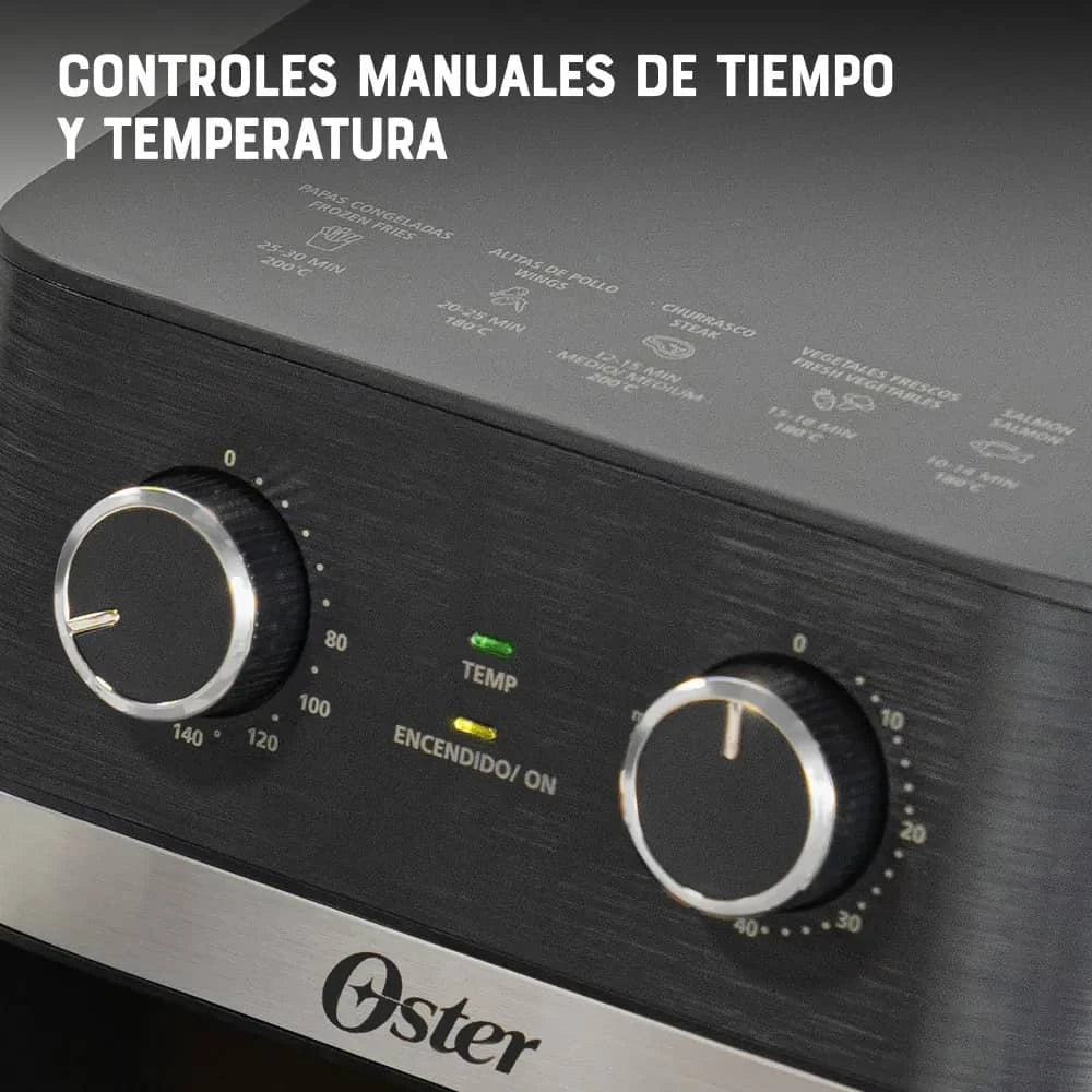 Controles manuales de tiempo y temperatura de la freidora de aire Oster 6 litros Honduras para una cocción precisa