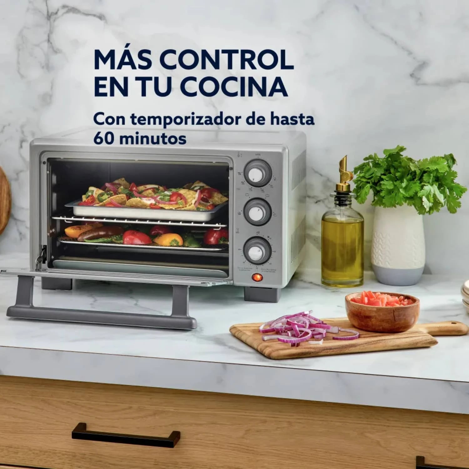 Horno freidora de aire Oster 17 litros con temporizador de 60 minutos y bandejas de cocinar vegetales