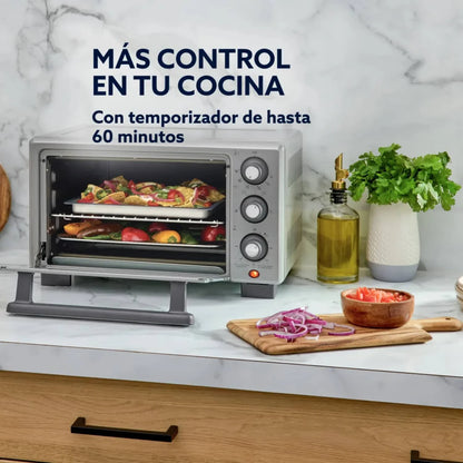 Horno freidora de aire Oster 17 litros con temporizador de 60 minutos y bandejas de cocinar vegetales