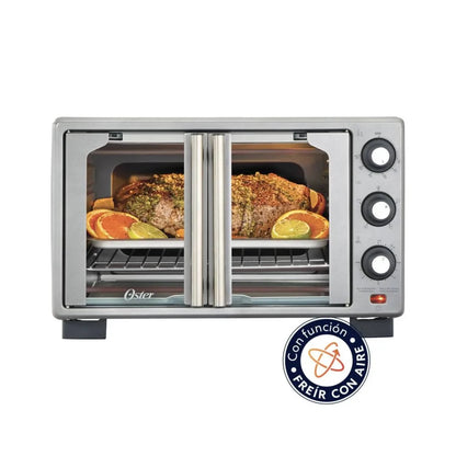 Horno freidora de aire Oster con diseño elegante, ideal para cocinar de manera saludable y rápida.