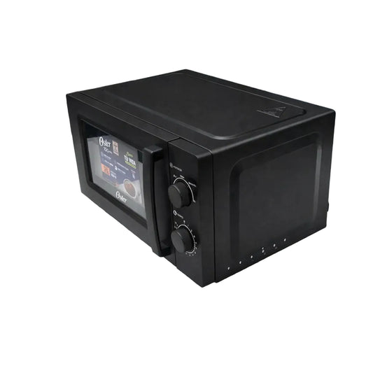 Microondas OSTER negro vista lateral, cocina moderna