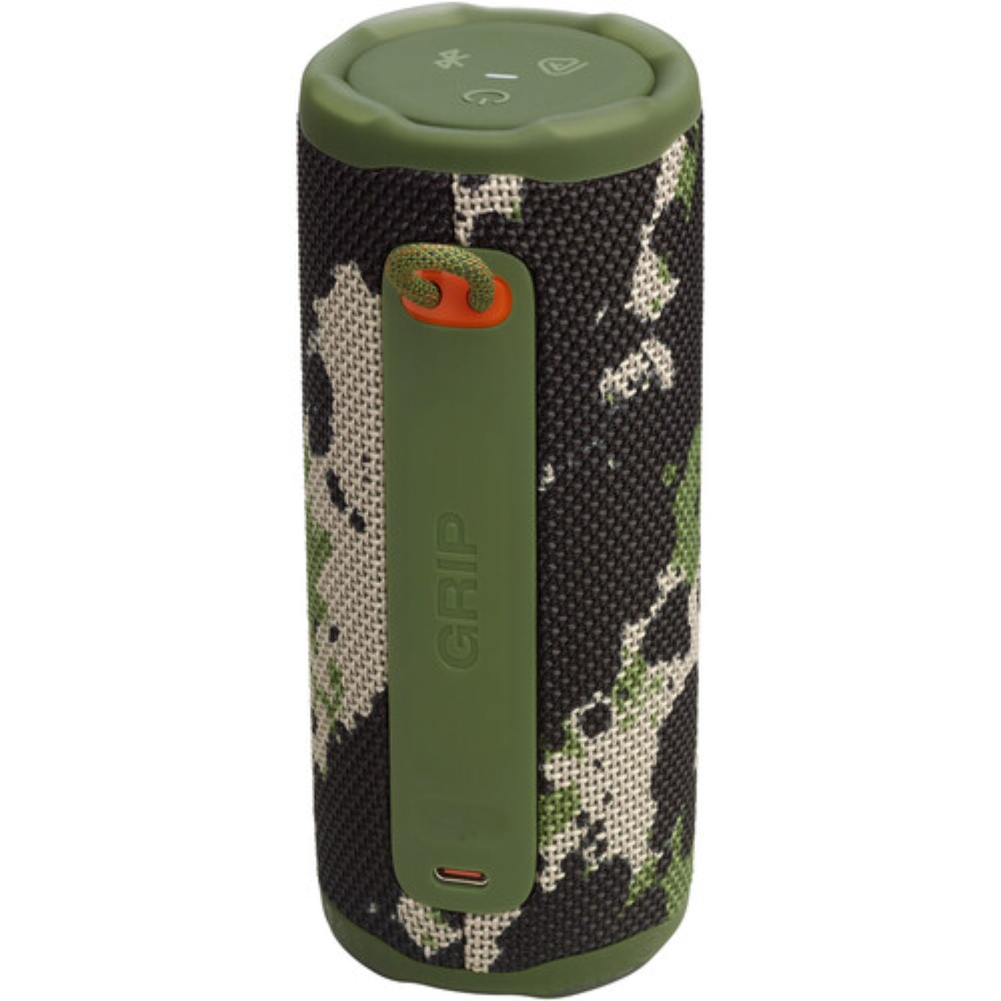 Parlante bluetooth JBL verde militar lateral con textura camuflada