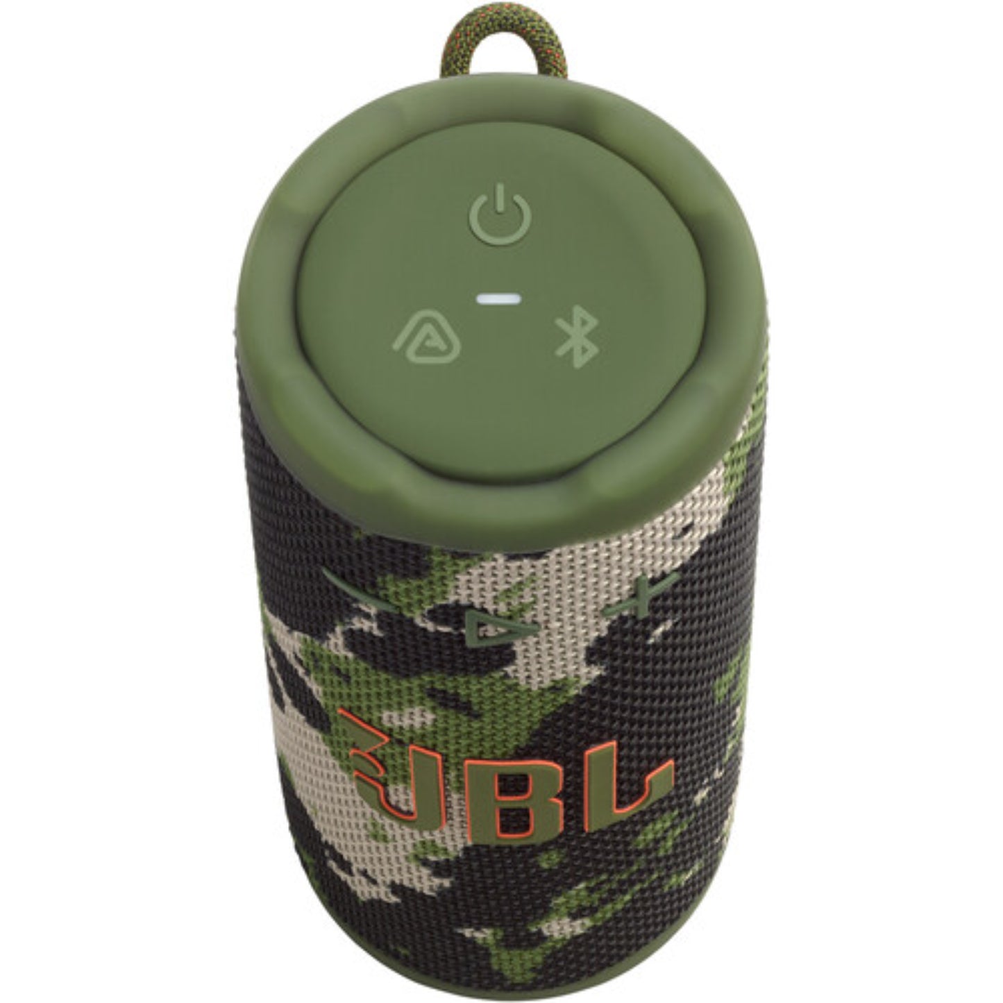 parlante bluetooth JBL verde militar, vista superior con botones de control