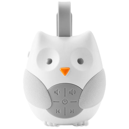 parlante búho blanco con botones de control, ideal para el cuarto del bebé