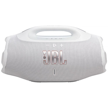 Parlante JBL gris frontal, ideal para fiestas y exteriores