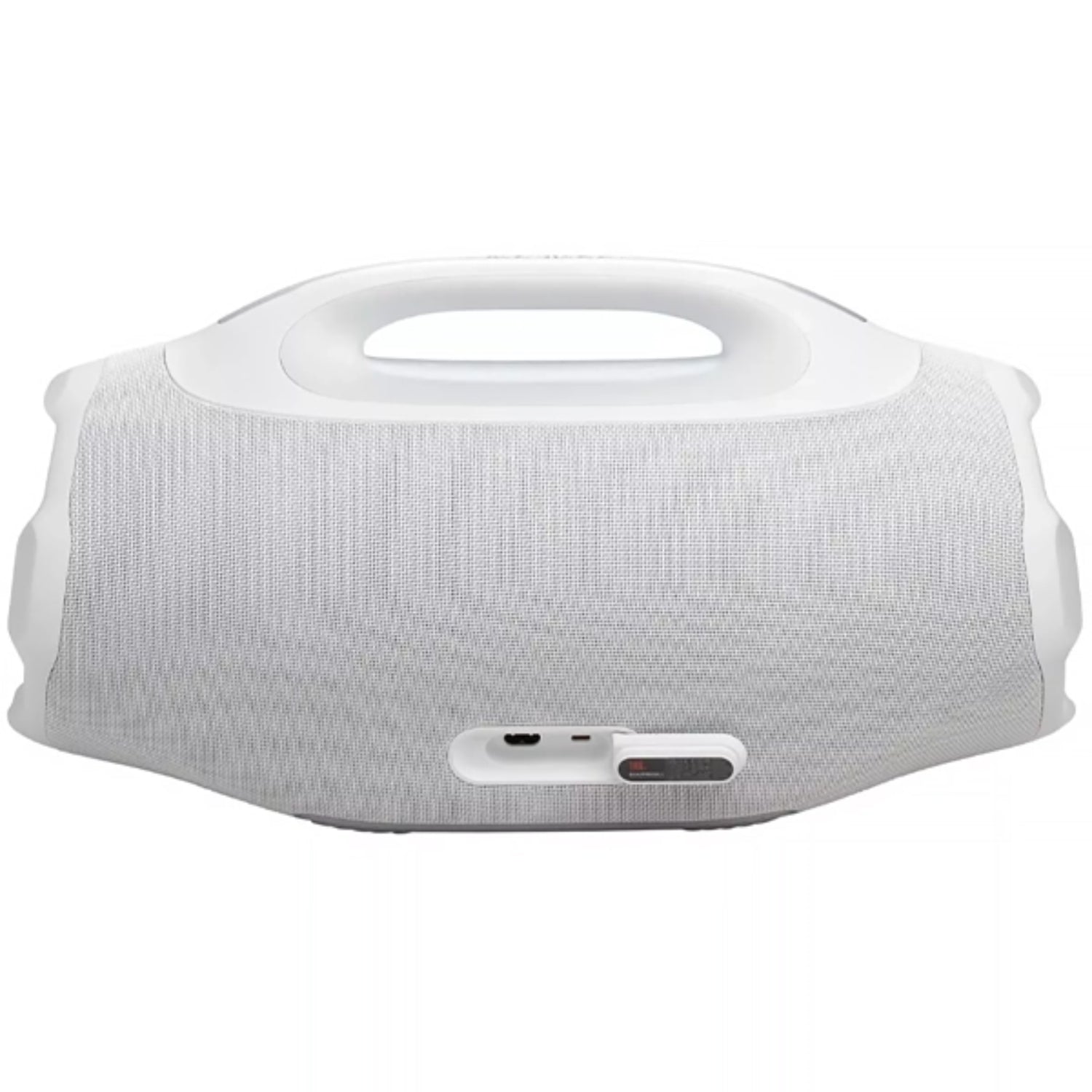 Parlante JBL blanco, vista posterior con conectores, ideal para fiestas