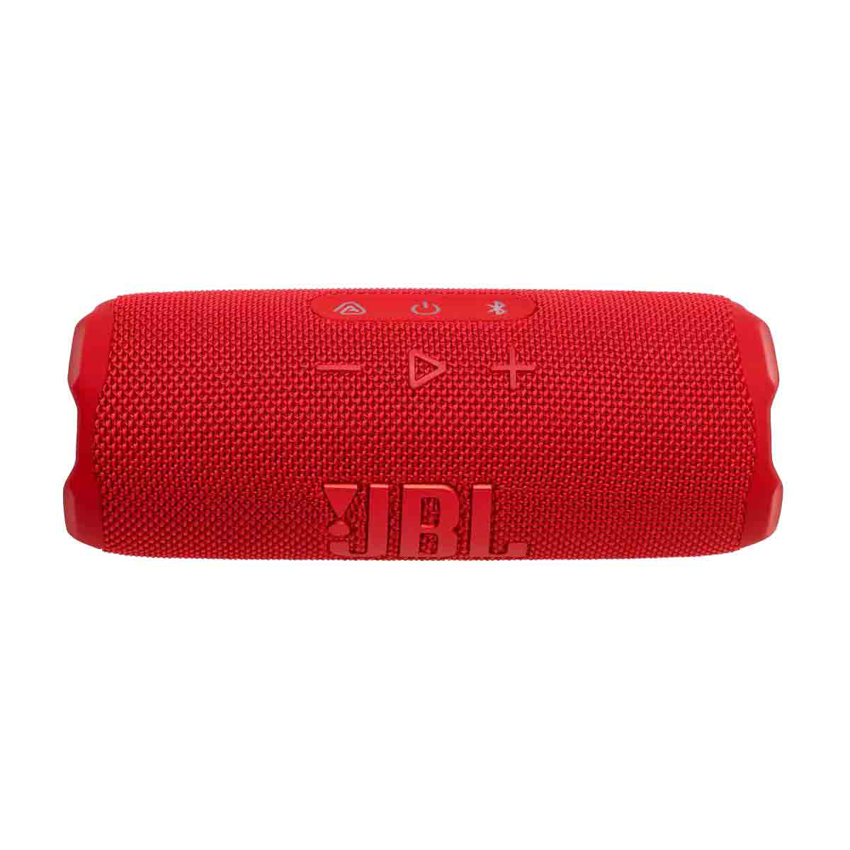 Parlante JBL Flip 7 rojo portátil con botones de control y diseño compacto