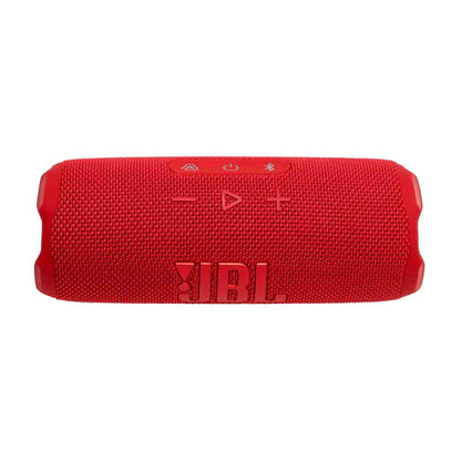 Parlante JBL Flip 7 rojo portátil con botones de control y diseño compacto