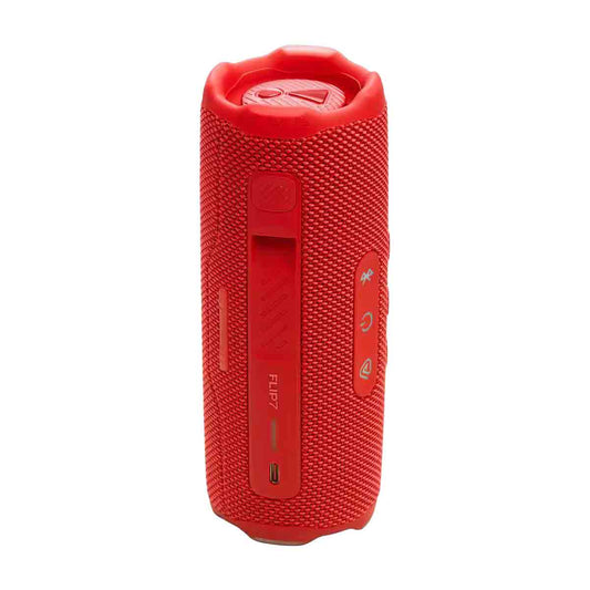 Parlante JBL Flip 7 rojo portátil con diseño compacto y botones de control convenientes