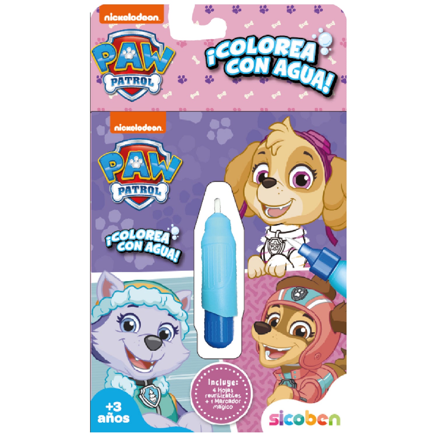 Paquete de colorear con agua Paw Patrol, incluye marcador azul y personajes alegres