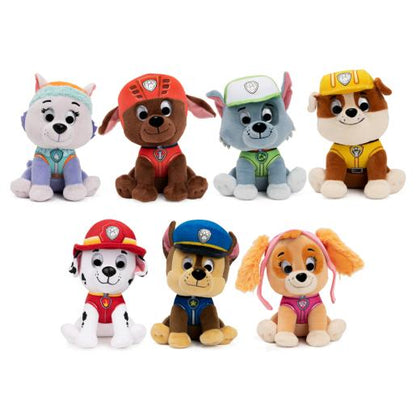 Peluche de personajes de Paw Patrol, colorido, en vista grupal sobre fondo blanco
