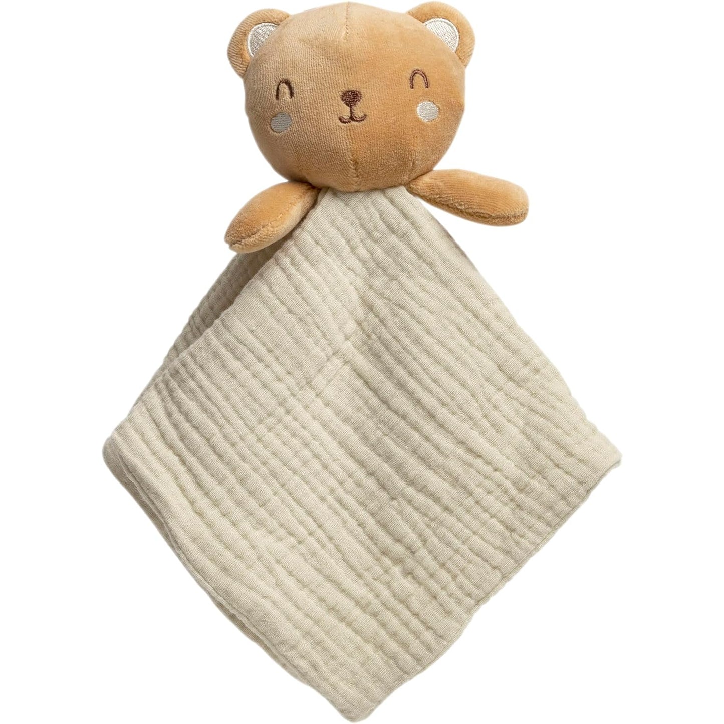 Manta de apego PEARHEAD con cabeza de oso color beige, suave y acogedora para bebés