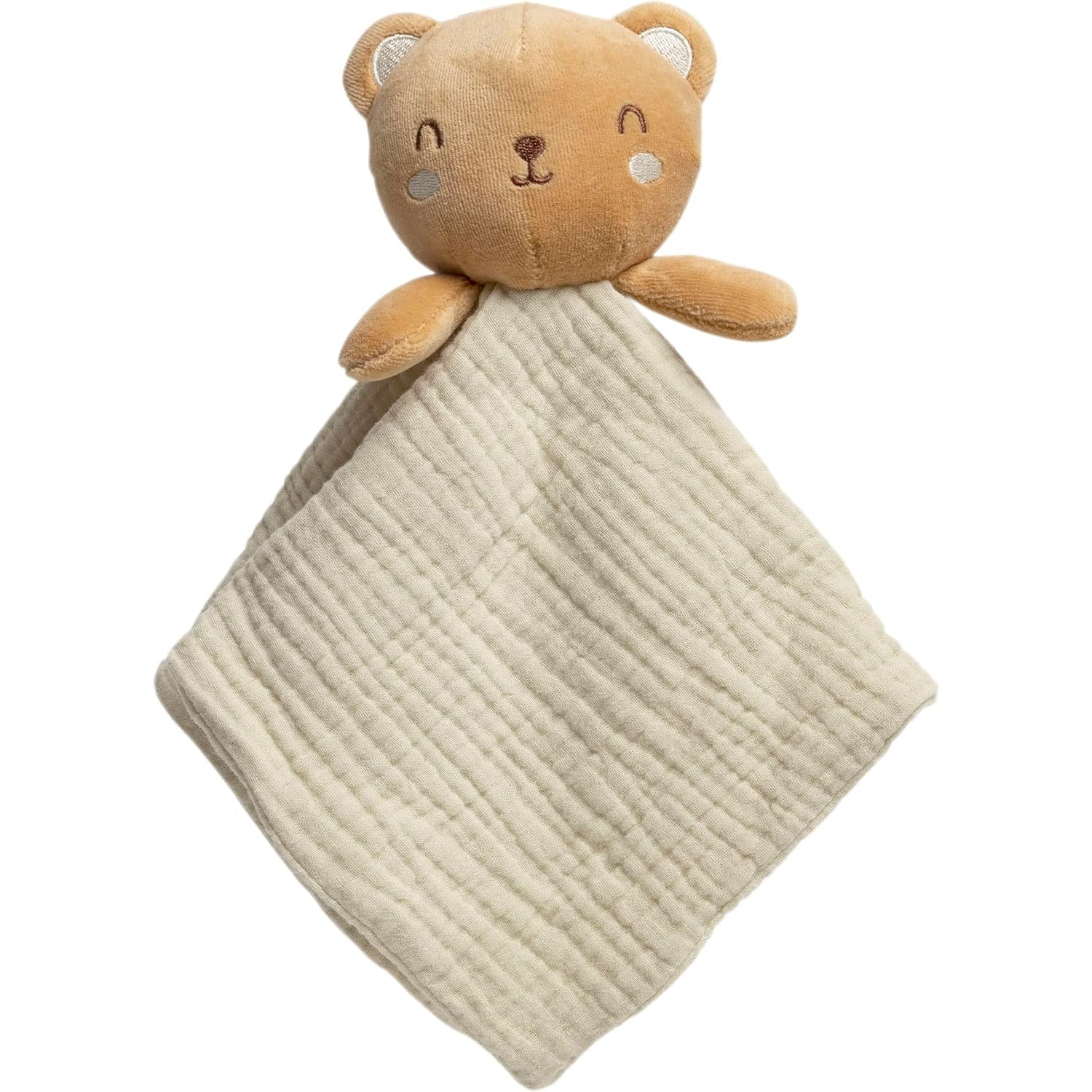 Manta de apego PEARHEAD con cabeza de oso color beige, suave y acogedora para bebés