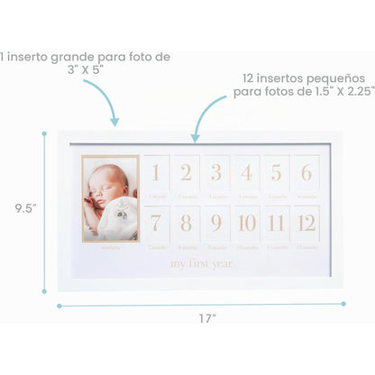 Marco de fotos blanco para el primer año del bebé con espacio para 12 fotos