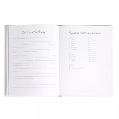 Libro de recuerdos de embarazo, páginas en blanco y lista de ropa esencial