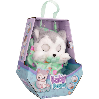 Peluche Baby Paws en caja, modelo de cachorro dormido con manta suave