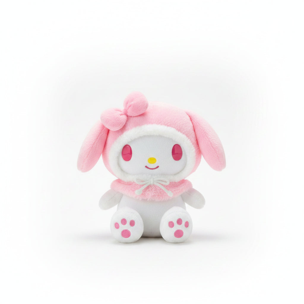 Peluche My Melody rosa frente con gorro y detalles adorables
