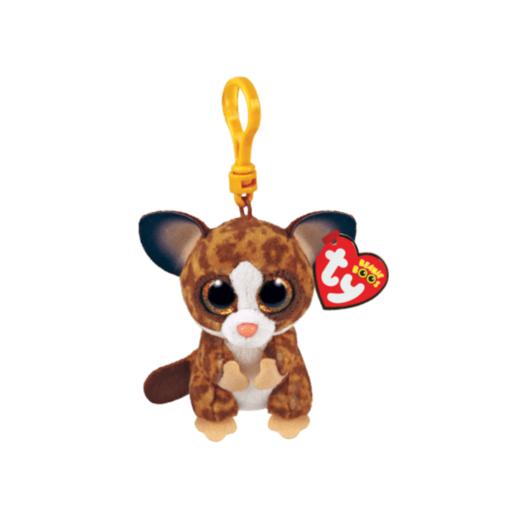 Peluche de gato marrón con ojos grandes y etiqueta de Boing Toys