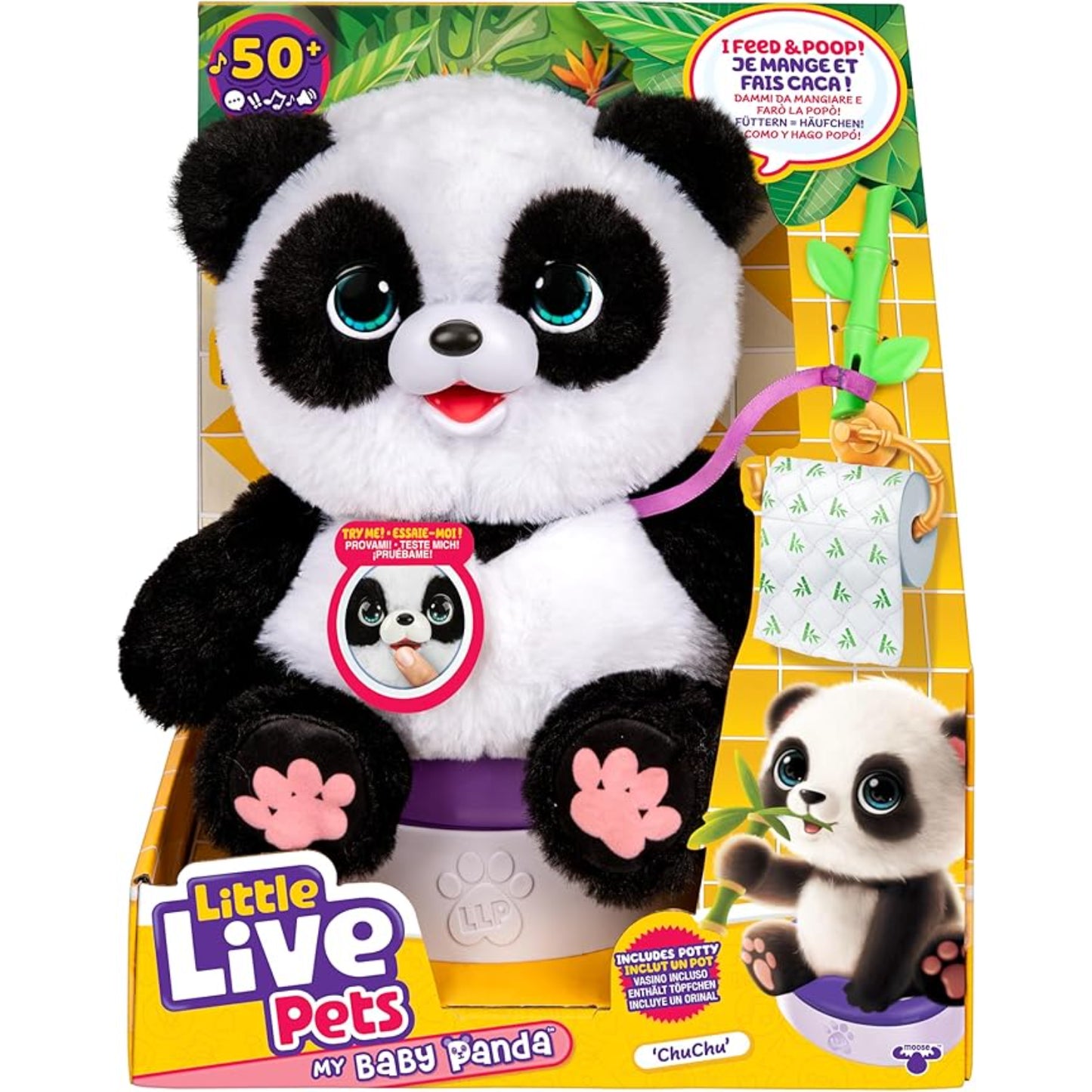 Peluche osos panda de BOING TOYS, juguete interactivo para niños, vista frontal