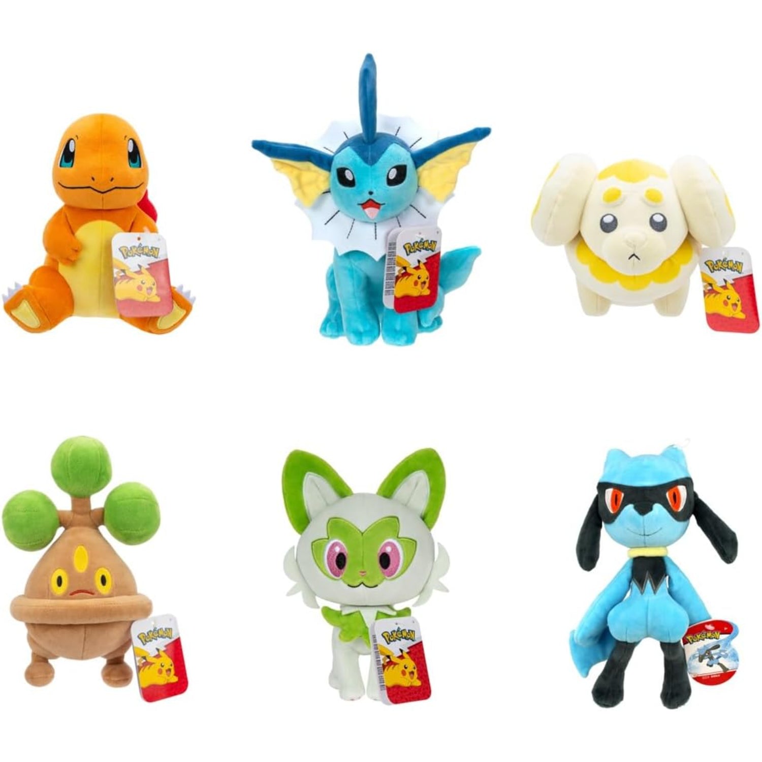 Peluche Pokémon en diversas formas y colores, vista frontal de colección