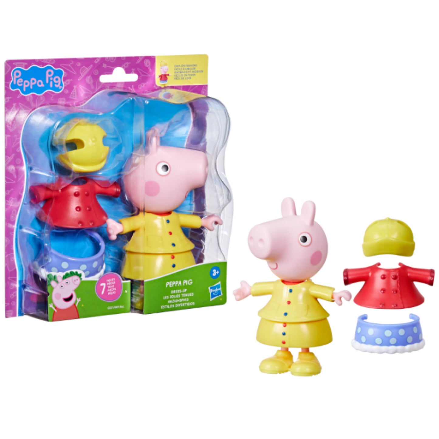 Disfraz infantil Peppa Pig, muñeca en colores vivos, vista frontal, juguetes educativos