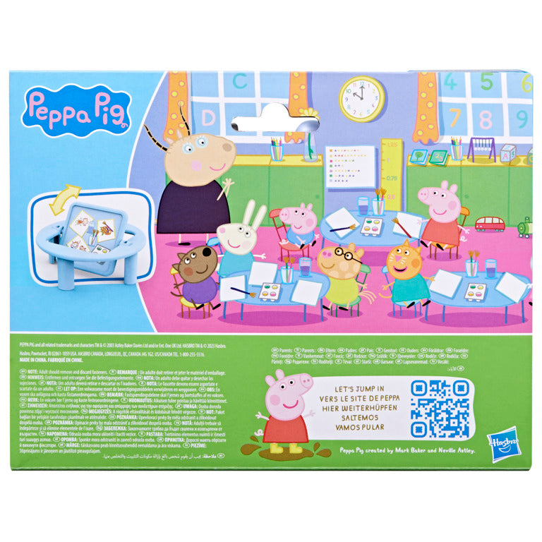 Juguetes Peppa Pig aula colorida, vista trasera del empaque