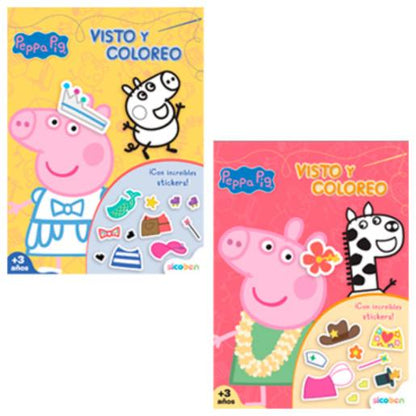 libro para colorear Peppa Pig con adhesivos, diseño colorido, ideal para niños