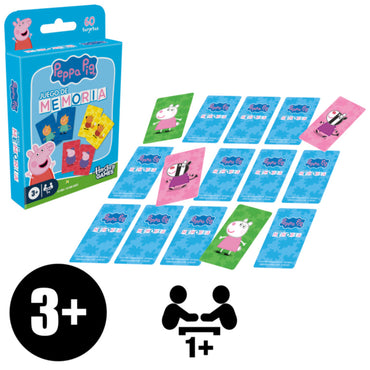 Juego de memoria Peppa Pig, cartas coloridas, vista frontal y contexto de juego