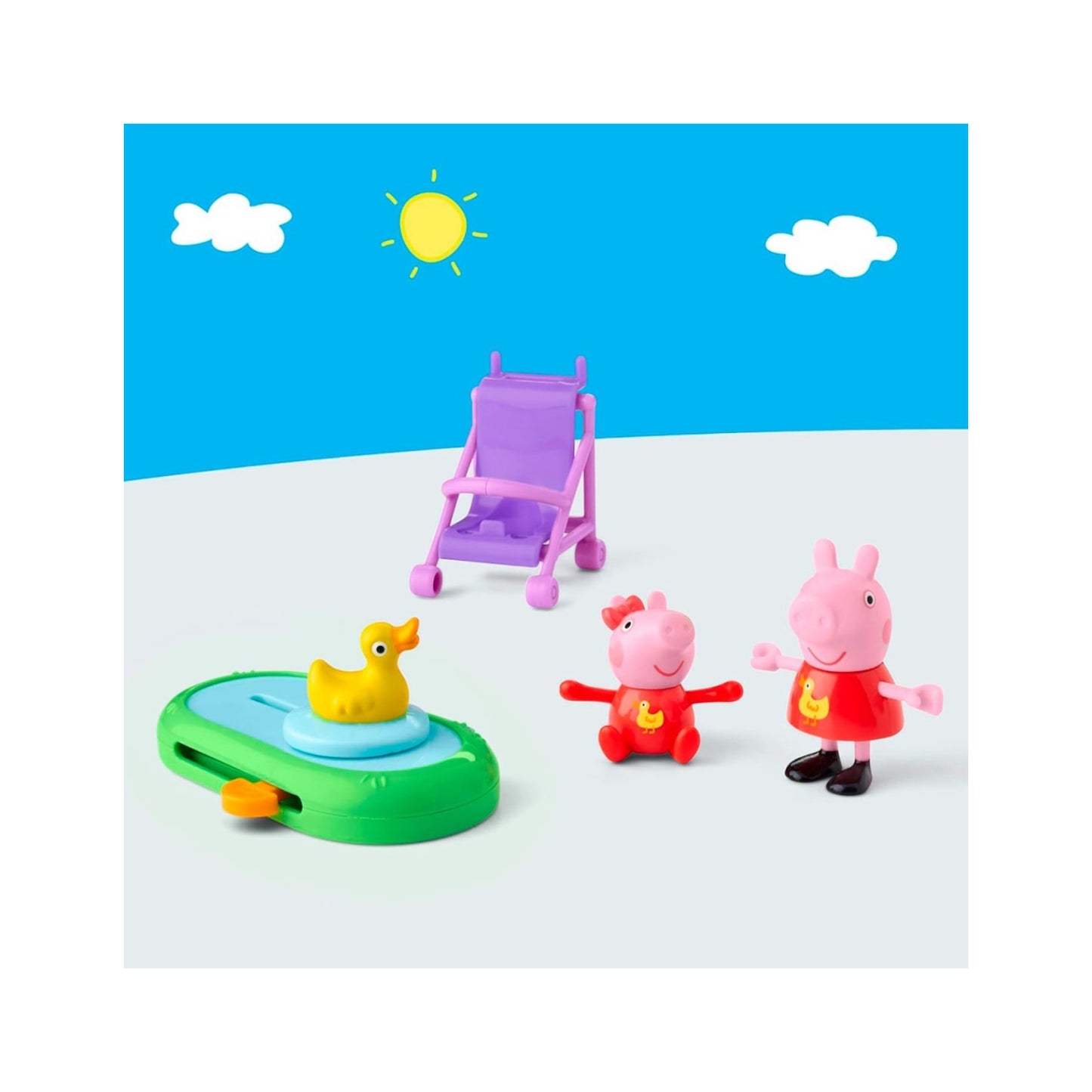 Set juego de mesa Peppa Pig en colores brillantes, con personajes y accesorios de juego