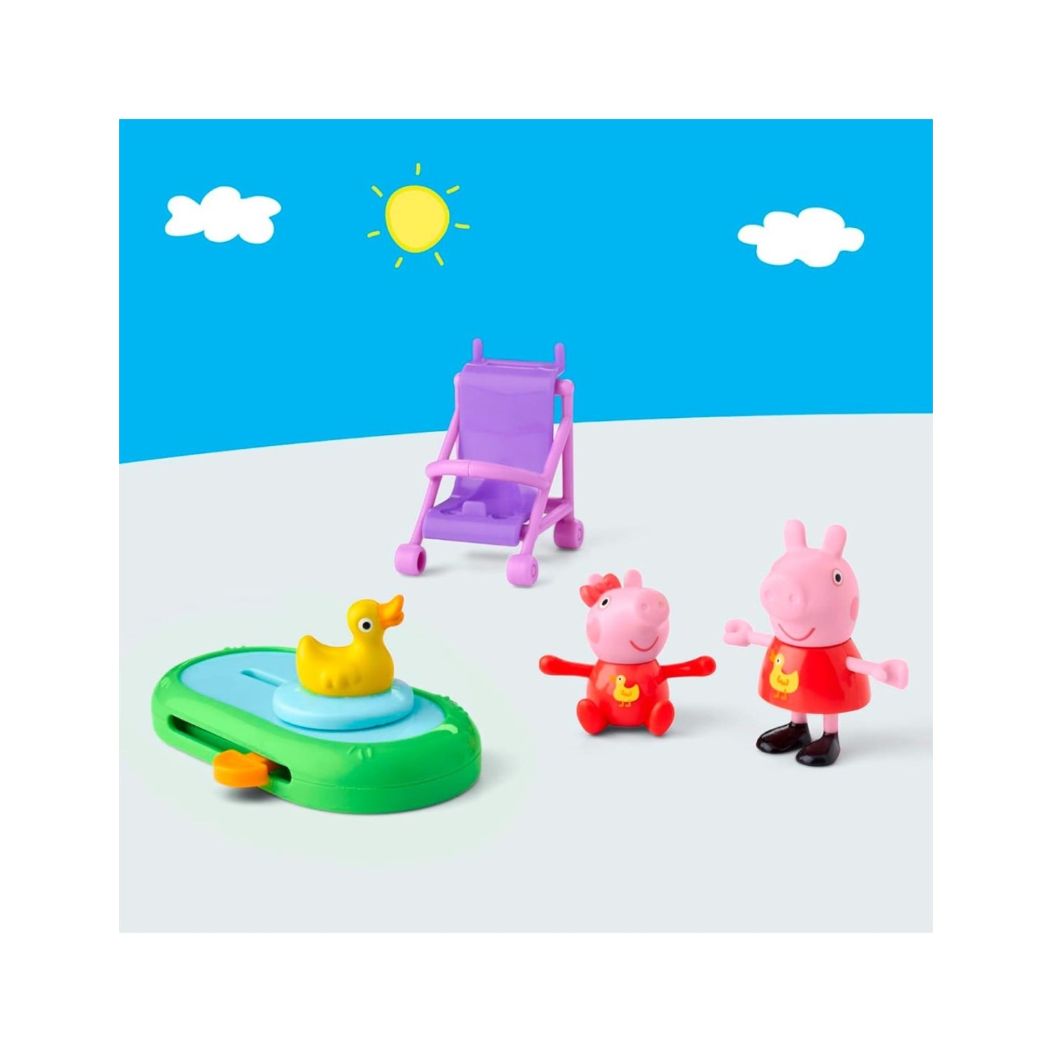 Set juego de mesa Peppa Pig en colores brillantes, con personajes y accesorios de juego