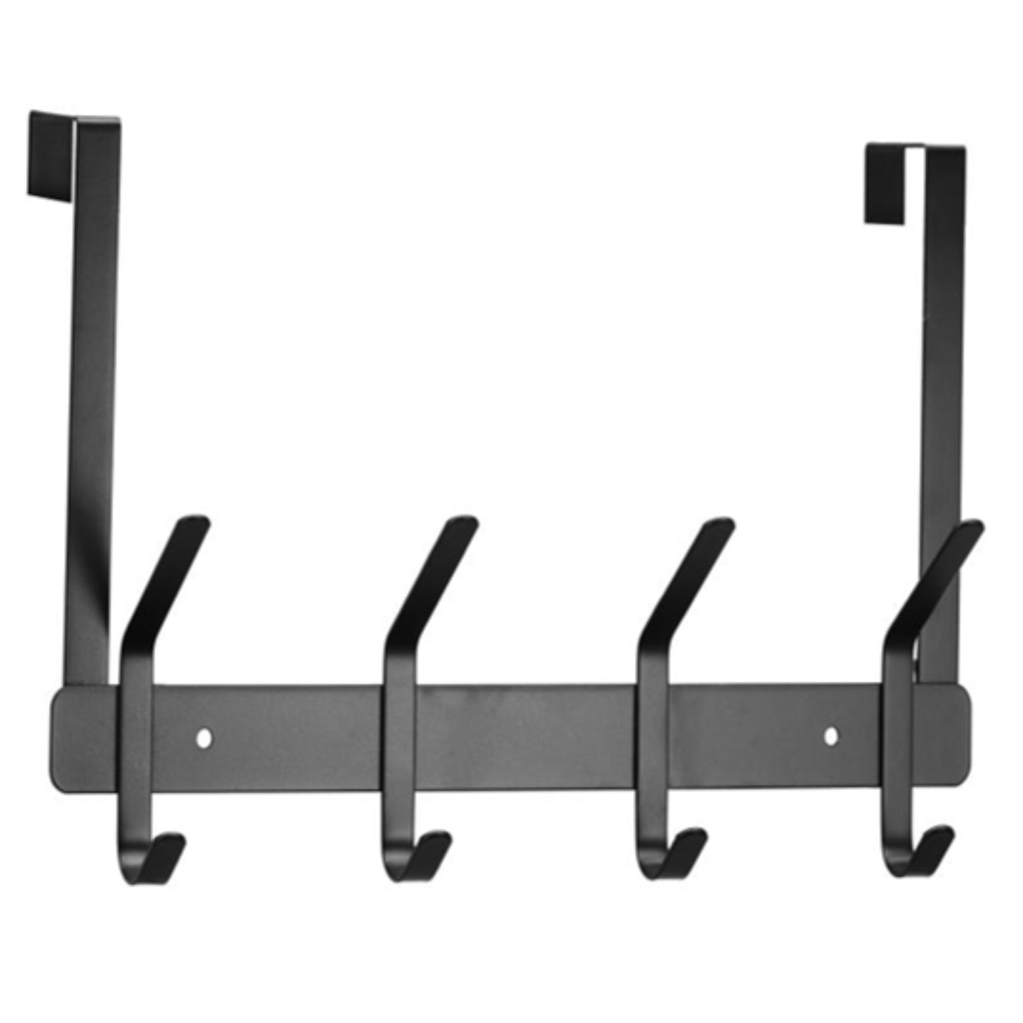 Perchero negro con cuatro ganchos, ideal para organización en la entrada
