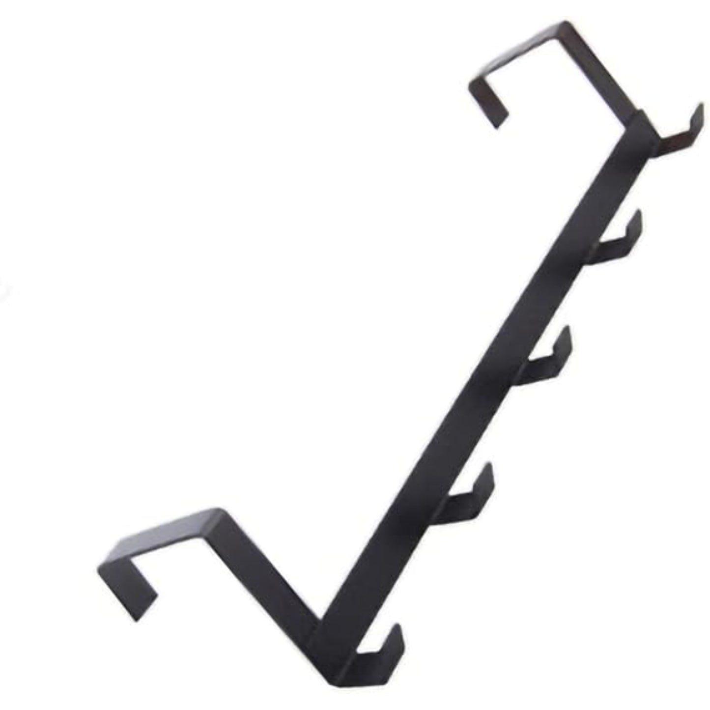 Perchero negro de cinco ganchos, ideal para organizar prendas en casa