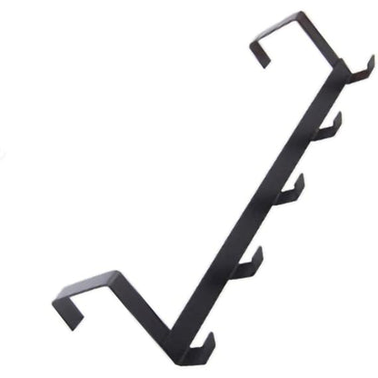 Perchero negro de cinco ganchos, ideal para organizar prendas en casa