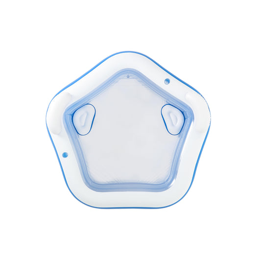 piscina inflable familiar azul claro vista superior en jardín