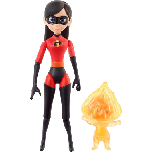 Muñeca de la familia Increíble en traje rojo y figura de fuego