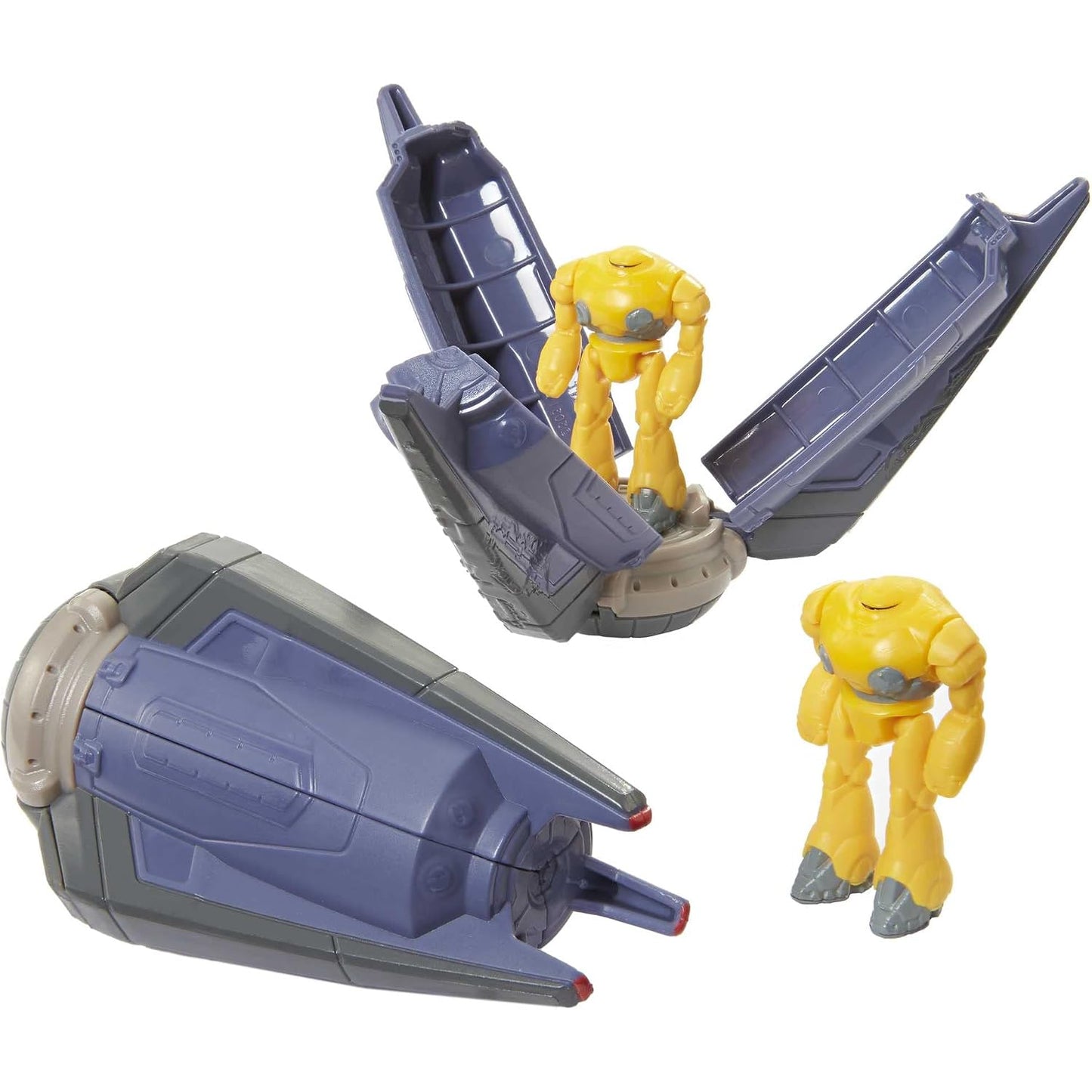 Cíclope amarillo con vehículo azul, juguete de acción Mattel para niños