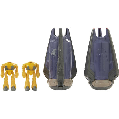 Cíclope amarillo de Mattel, figura de acción, vista trasera y frente, juguete coleccionable