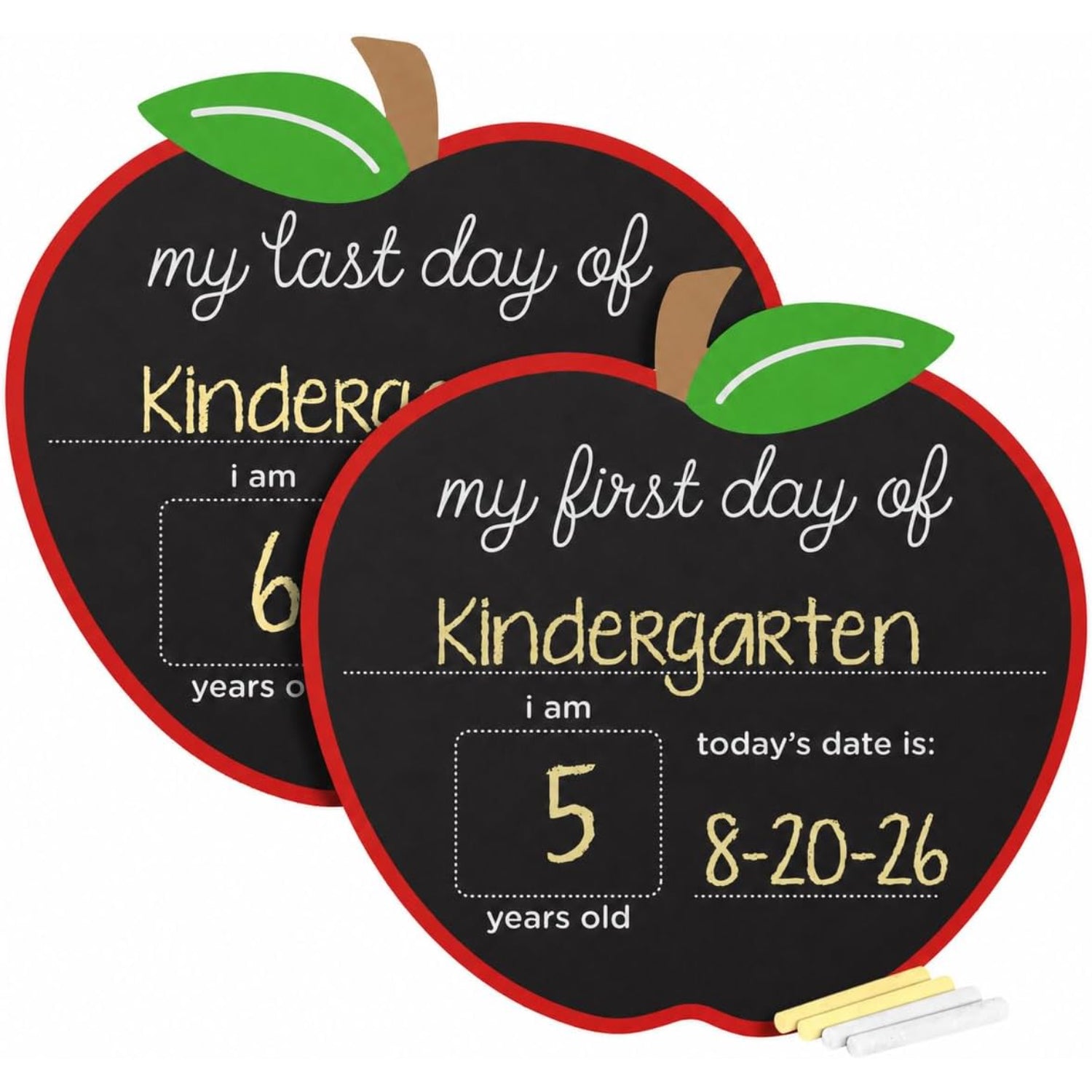 Carteles de manzana negra de Kindergarten, días especiales, con espacio para la edad y fecha