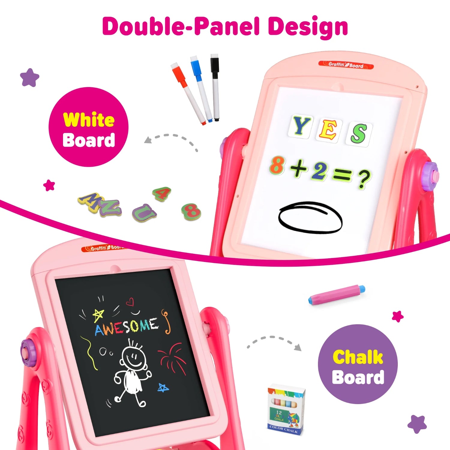 Pizarra doble cara, blanca y negra, ideal para niños, creatividad y aprendizaje