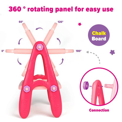 Pizarra rosa con panel giratorio de 360 grados, ideal para niños