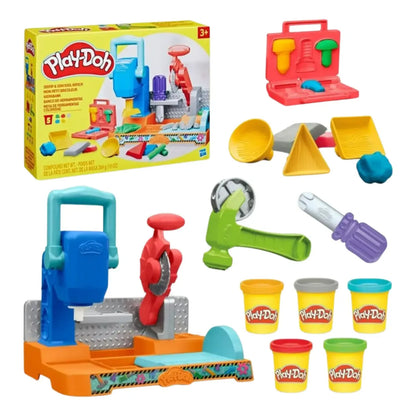 Juego de herramientas de juguete Play-Doh colorido con accesorios y plastilina