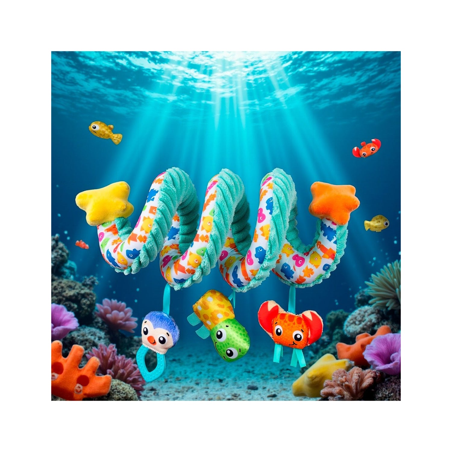 Juguete de baño Playgro con colores brillantes y figuras marinas, ideal para la diversión en el agua