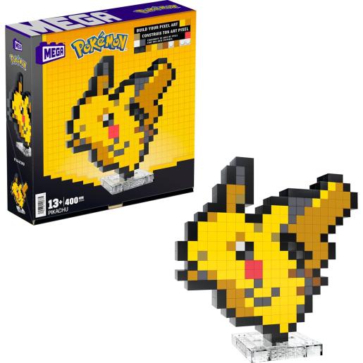 Figuras de acción Pikachu amarillo en puzzle 3D, vista frontal, juguete de Mattel