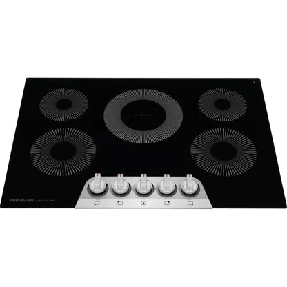 placa cocina eléctrica negra de FRIGIDAIRE, vista frontal con cinco quemadores