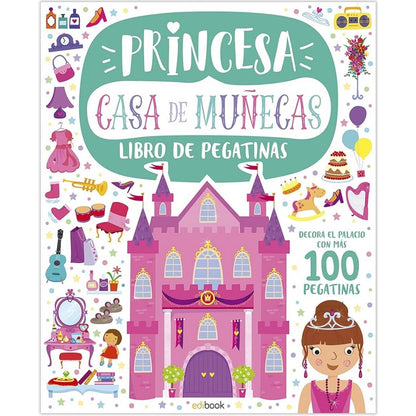 Libro de pegatinas Princesa Casa de Muñecas, ilustración con palacio rosa