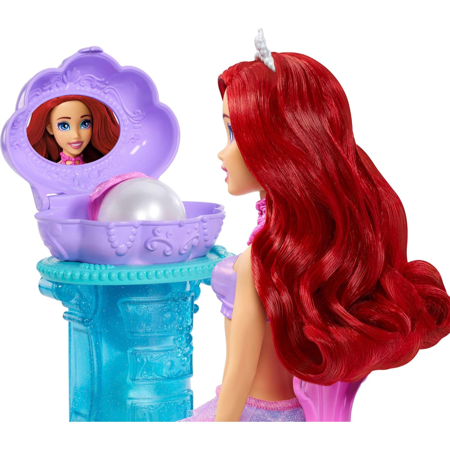 Muñeca princesa Disney con espejo decorativo y cabello largo y rojo