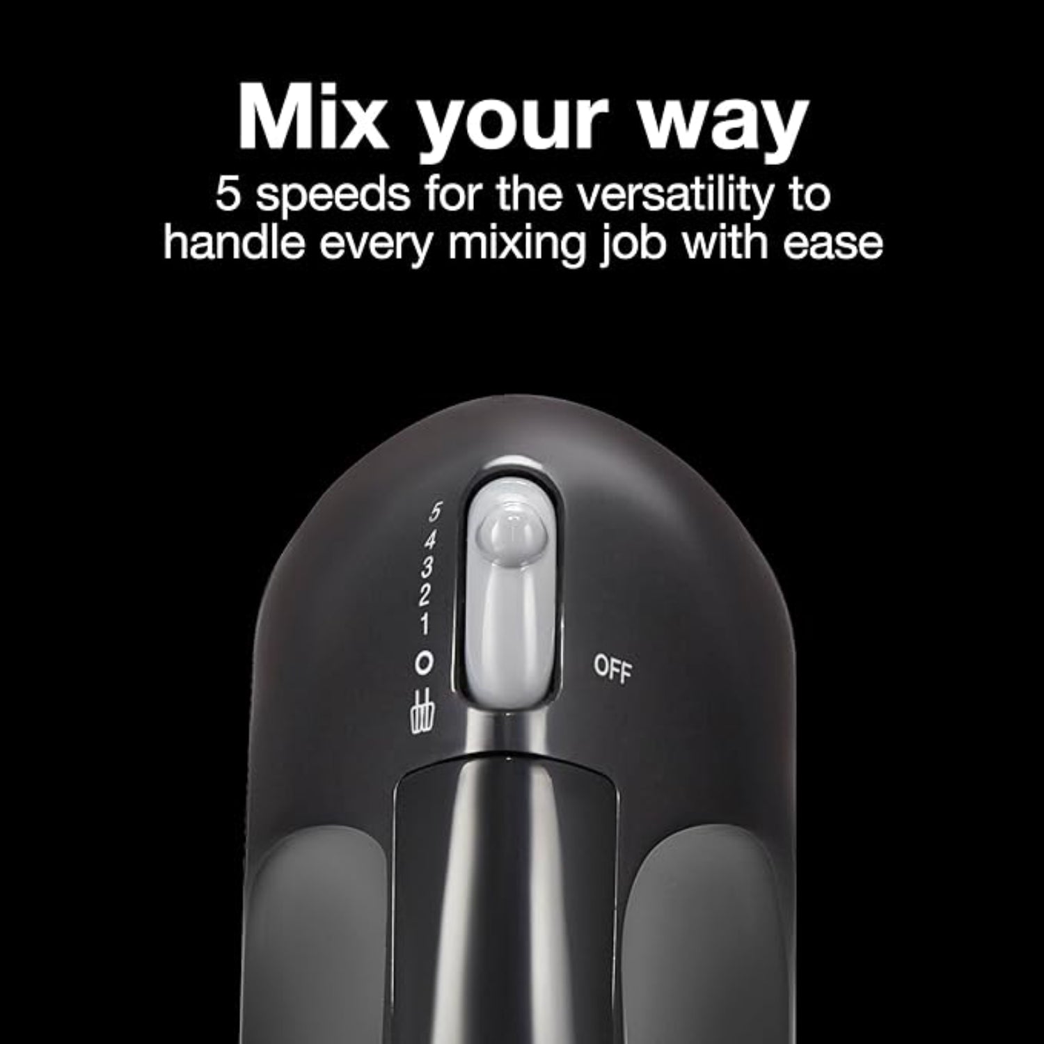 Batidora de mano negra 5 velocidades con diseño ergonómico y fácil manejo para mezclar eficientemente.
